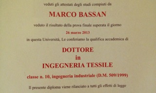 Diploma di Laurea Marco Bassan
